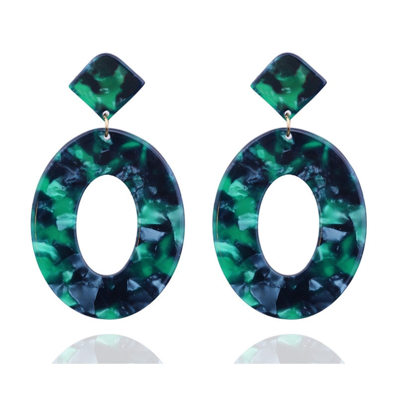 Geometric Oval Green Blue Drop Earrings Cartoon Art Women Party Jewelry Ear