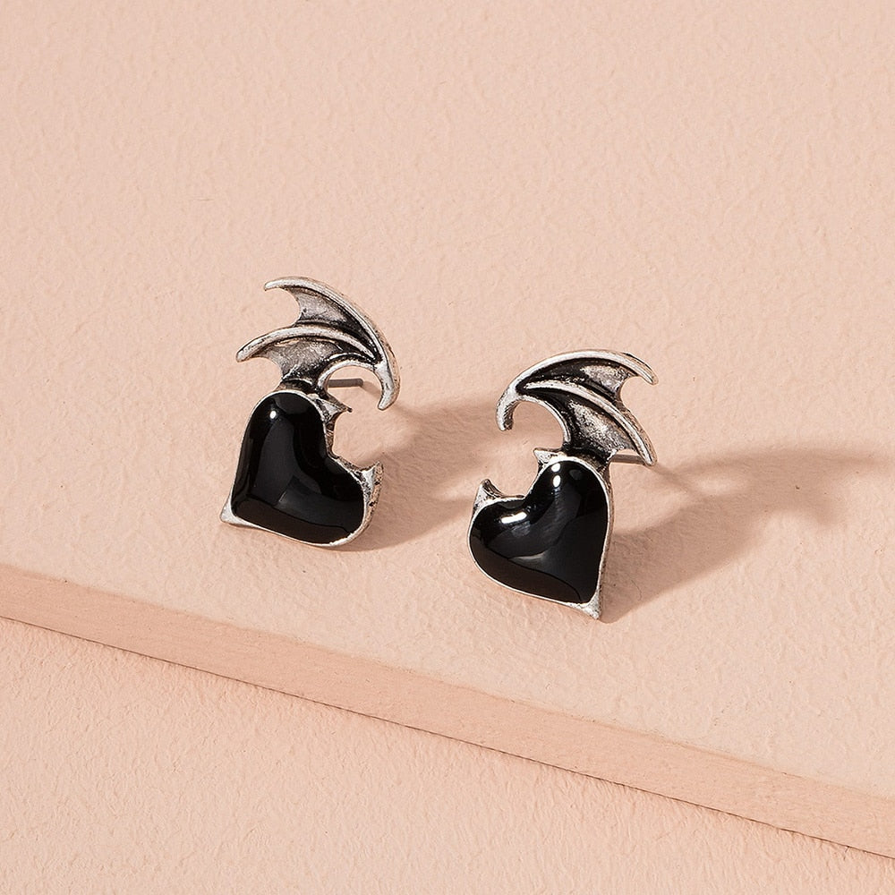 Devils Wings Heart-shaped Stud Earrings Charms Jewelry Fashion Creative Earrings