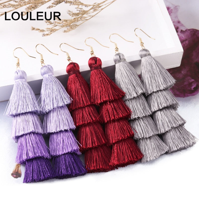 39 Styles  4 Layer Bohemian Multicolor Statement Tassel Dangle Earrings Women