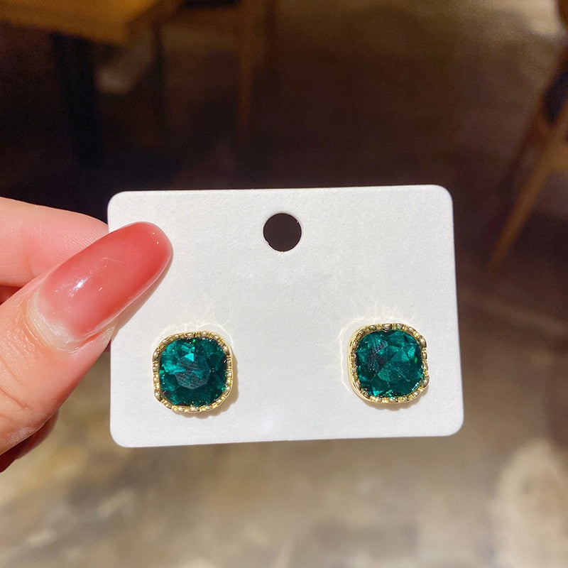 Dark Green Stone Minimalistic Stud Earrings Women Gifts Earring Cute Girls