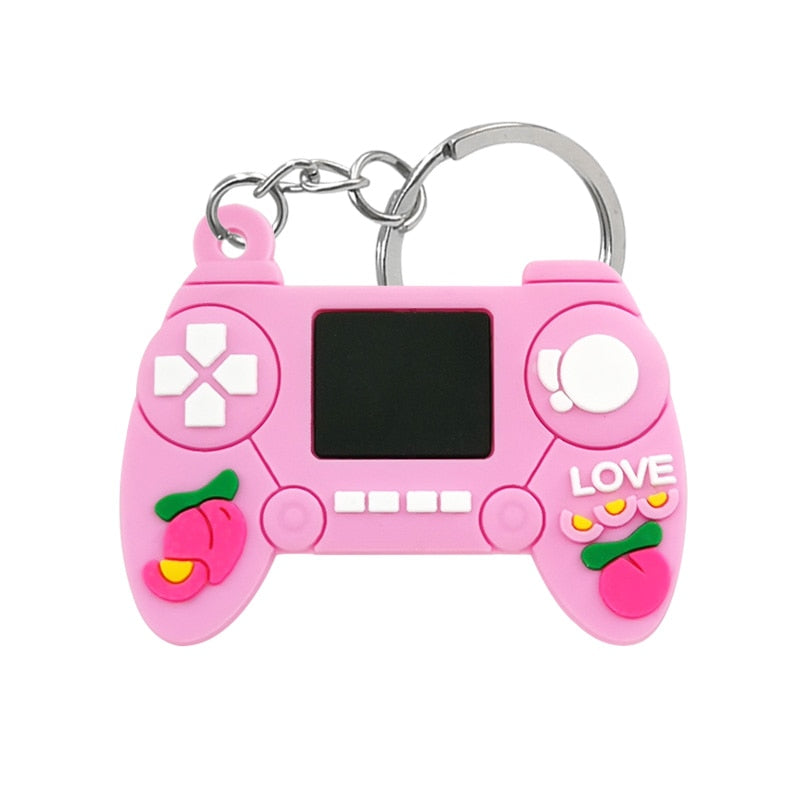 Fruit Pattern Pink Gamepad PVC Keyring Cute Cartoon Style Keychains Bag Car