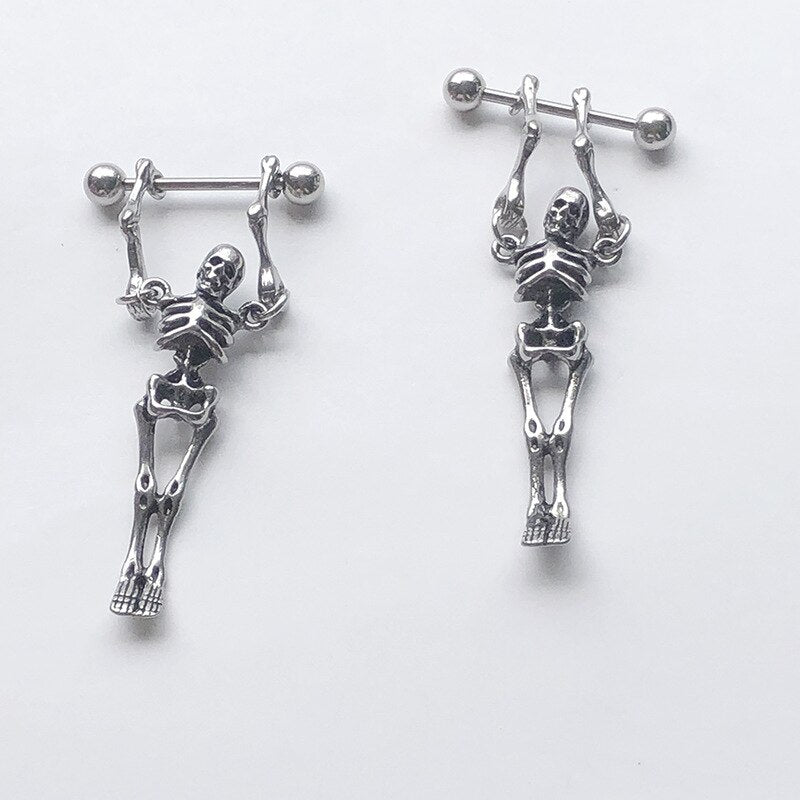 Skeleton with Barbell Design Drop Earrings Fashion Women Summer Party Jewelry