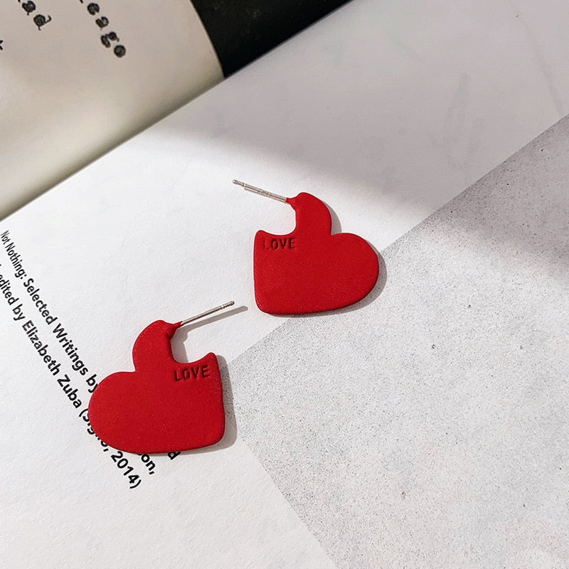 Love Red Heart Lady Cute Stud Earrings for Women Jewelry Girls Earrings