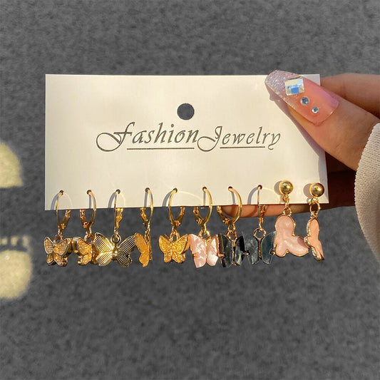 5pairs Butterfly Design Drop Earrings Set Fashion Women Summer Party Jewelry