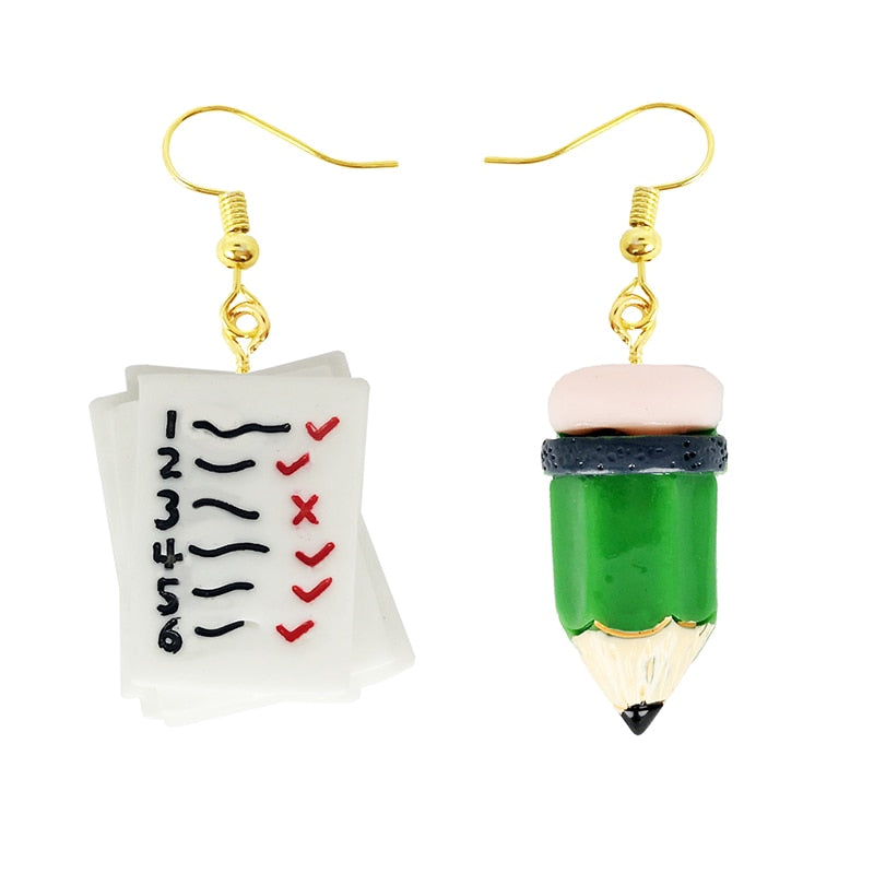 Green Pensil Notes Drop Earrings Women Art Fashion Cartoon Earrings Creative