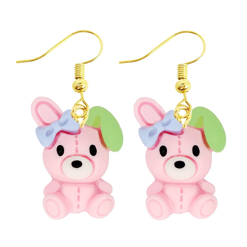 Pink Rabbit Toy Drop Earrings Women Art Fashion Cartoon Earrings Creative