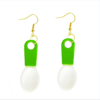 Green Spoon Drop Earrings Cartoon Art Women Party Jewelry Ear Fashion Pendant