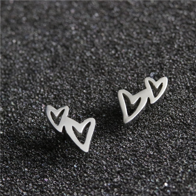 Double Star Stainless Steel Earrings Women Jewelry Small Studs Gifts Earring