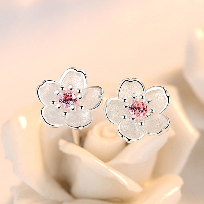 Pink Detail Flower Earring Studs Ear Earrings Jewelry Accessories Birthday Gift