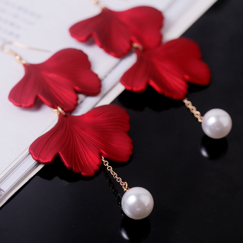 Red Leafs Dangle Earrings Fashion Party Girls Pendant Earrings Women Jewelry