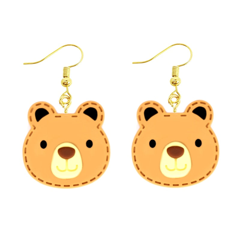 Cute Bear Head Resin Animal Drop Earrings Women Creativity Jewelry Cute Earring