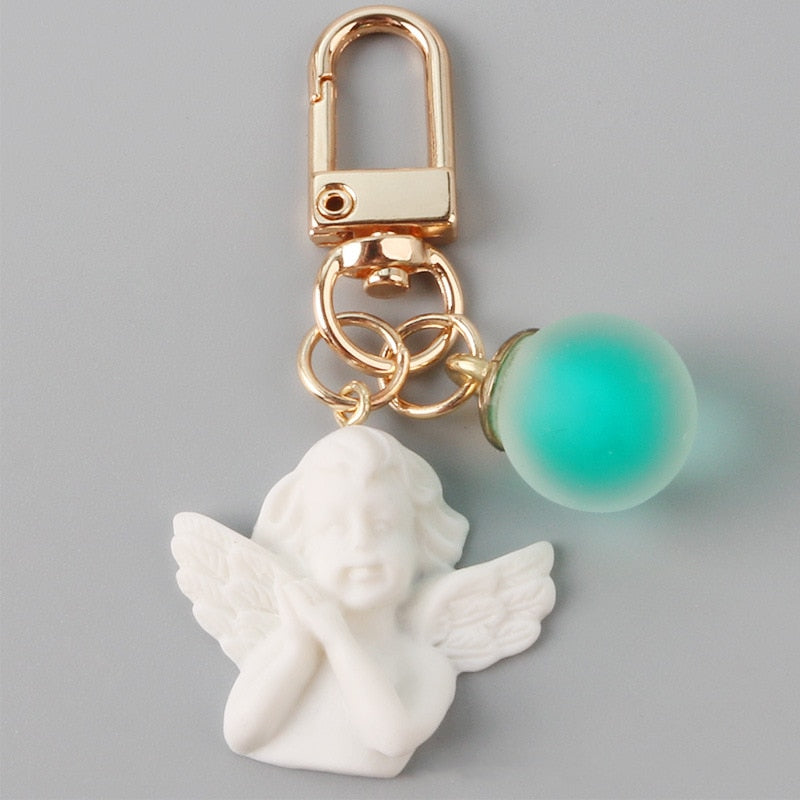 5 Colors White Angel Keychain Charms Women Cute Mini Jelly Ball Pendant Key Ring