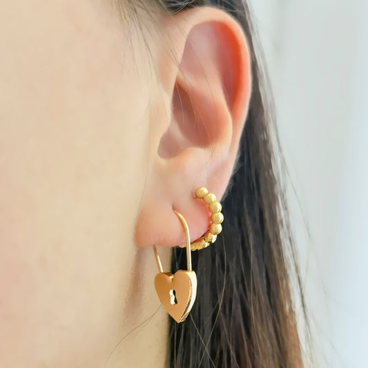 2pc Heart Lock Boho Ear Cuff Set Earrings Women Travel Fashion Cartoon Earrings