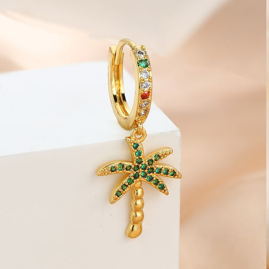 1pc Colorful Rhinestone Palm Tree Cartilage Earring Ear Piercing For Women Girl