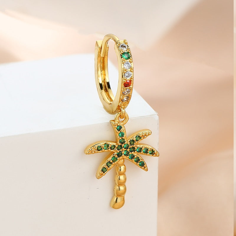 1pc Colorful Rhinestone Palm Tree Cartilage Earring Ear Piercing For Women Girl