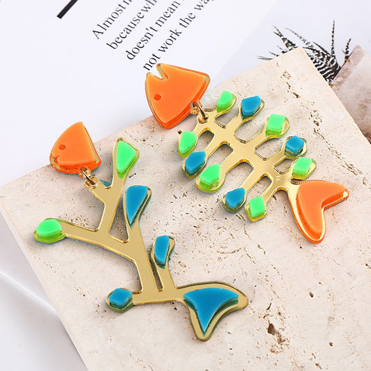 Colorful FIsh Bone Drop Earrings Female Travel Cartoon Earrings Creative Art