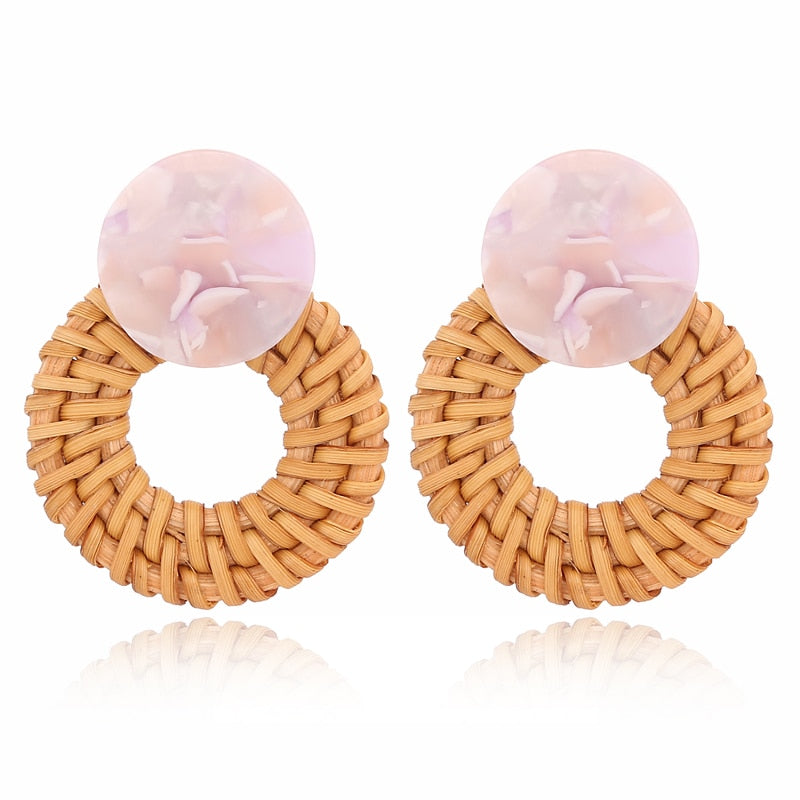 29 Styles Wooden Straw Woven Rattan Vine Braid Drop Earrings Modern Women