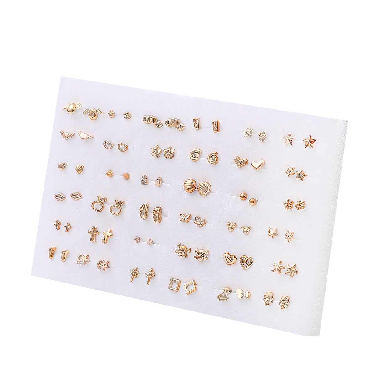 32 Pairs Mutlti Shape Stud Earrings Set Cross Flower Small Earring Jewelry