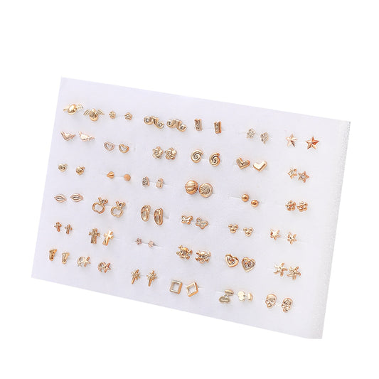 32 Pairs Mutlti Shape Stud Earrings Set Cross Flower Small Earring Jewelry