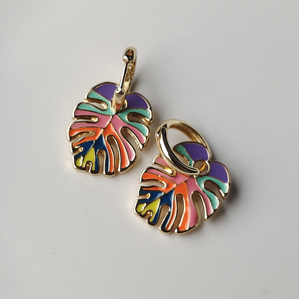 Colorful Tropical Leaf Drop Earrings Cartoon Ear Pendants Accessories Women Art