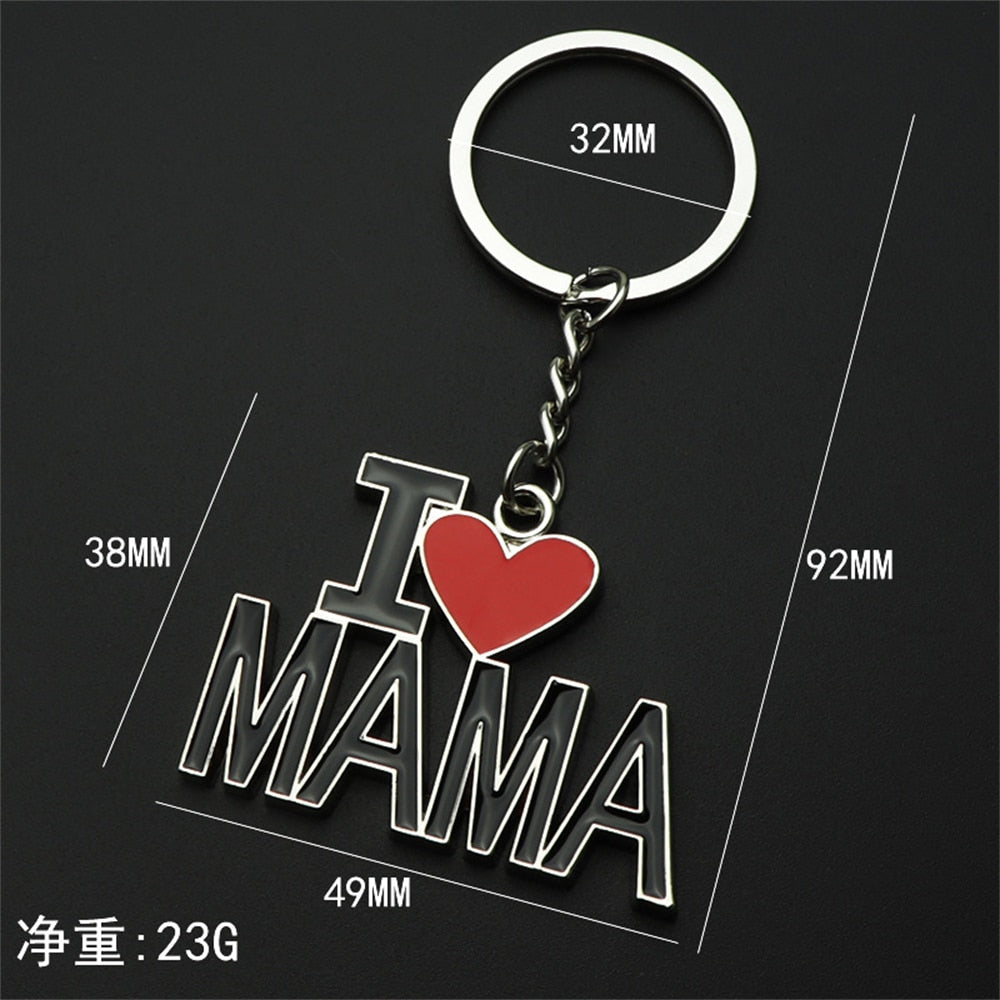 I Love Mama Papa Letters Metal Keychains Charms Mothers Fathers Day Gift Key