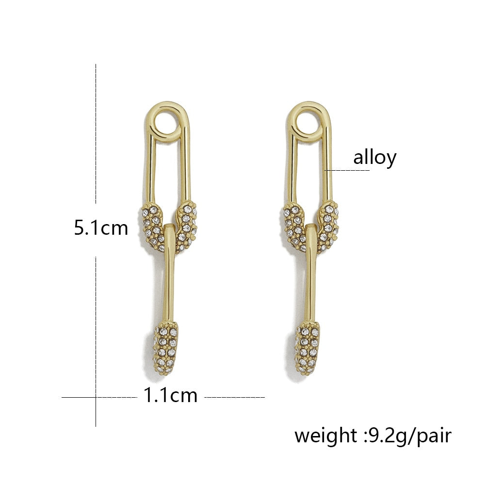 Double Safety Pin Stud Earrings Women Girl Fashion Trendy Jewelry Accessories