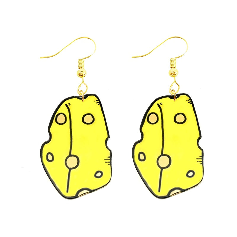 Cheese Acrylic Large Drop Earrings Cartoon Art Women Party Jewelry Ear Fashion