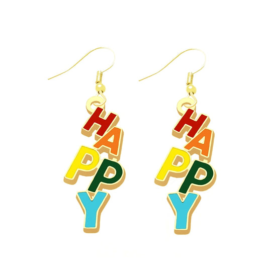 Happy Letter Drop Earrings Cartoon Art Women Party Jewelry Ear Fashion Pendant