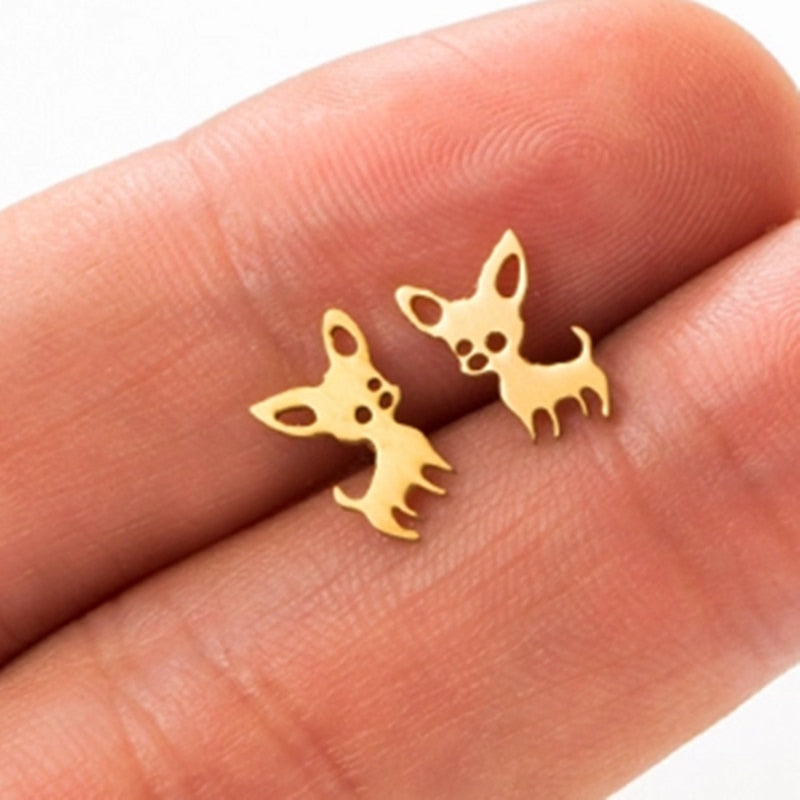 Chihuahua Stud Earrings Women Cute Stainless Steel Animal Dog Ear Studs Jewelry