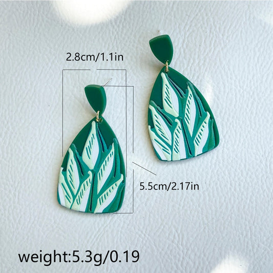 Green Plant Hand Painted Resin Drop Earrings Women Girl Party Gift Fashion Ear