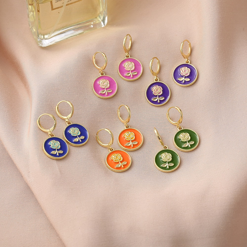 Orange Rose Dangle Earrings Fashion Party Girls Pendant Earrings Women Jewelry