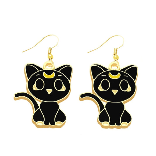 Black Cat Drop Earrings Cartoon Ear Pendants Accessories Women Art Jewelry