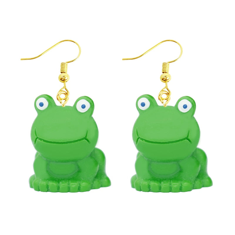 Green Frog Resin Animal Drop Earrings Women Creativity Jewelry Cute Earring