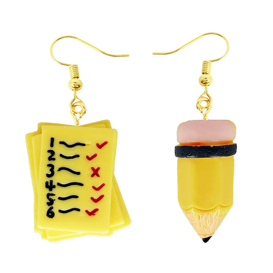 Yellow Pensil Notes Drop Earrings Women Art Fashion Cartoon Earrings Creative