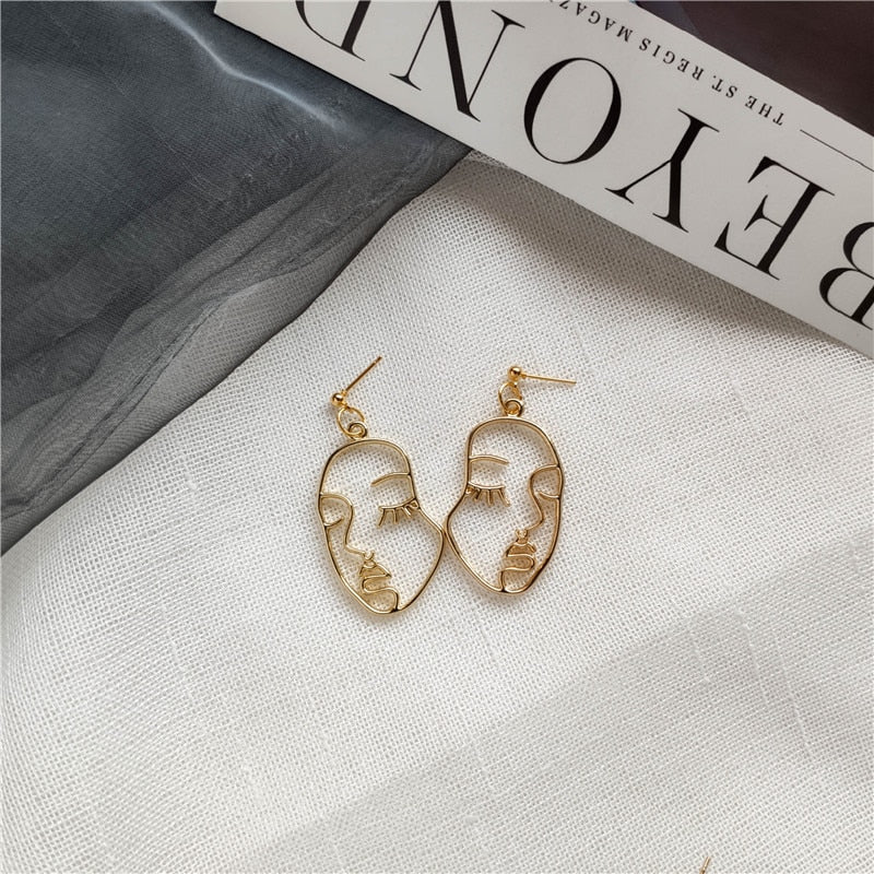 22 Styles Girl Face Abstract Line Drop Earrings Women Party Wedding Jewelry