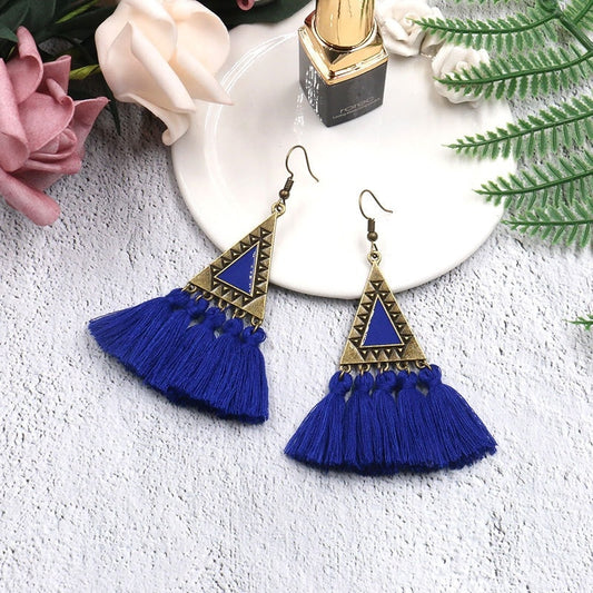 7 Colors Long Tassel triangle Vintage Ethnic fringed Dangle Earrings Women Party