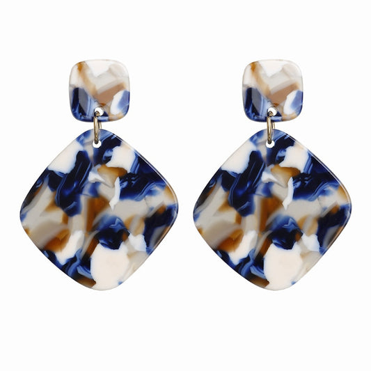 Beige Blue Acrylic Square Drop Earrings Cartoon Art Women Party Jewelry Ear