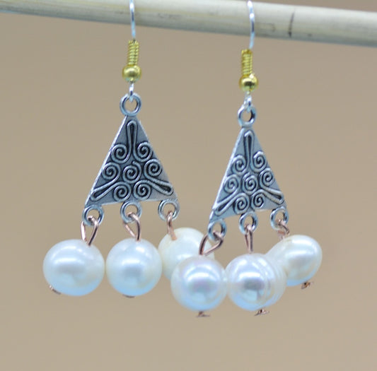 Triangle Pearl Dangle Earrings Women Fashion Modern Accessories Cute Stylish