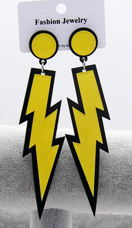 Yellow Glitter Lightning Acrylic Drop Earrings Women Girl Fashion Trendy Jewelry