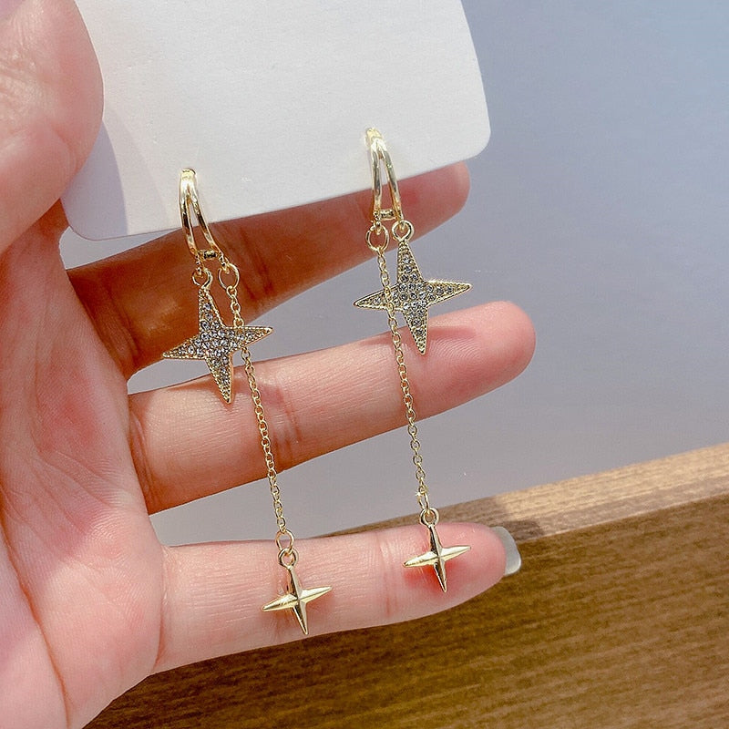 Four Pointed Star Drop Earrings Women Girl Party Gift Fashion Ear Jewelry