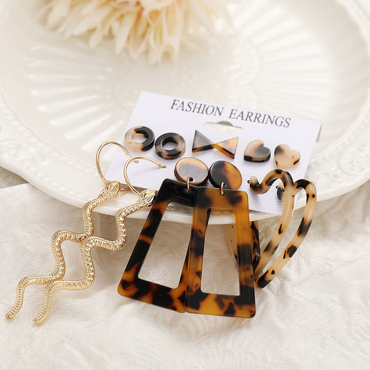 6Pairs Khaki Brown Acrylic Stud and Drop Earrings Fashion Women Summer Party