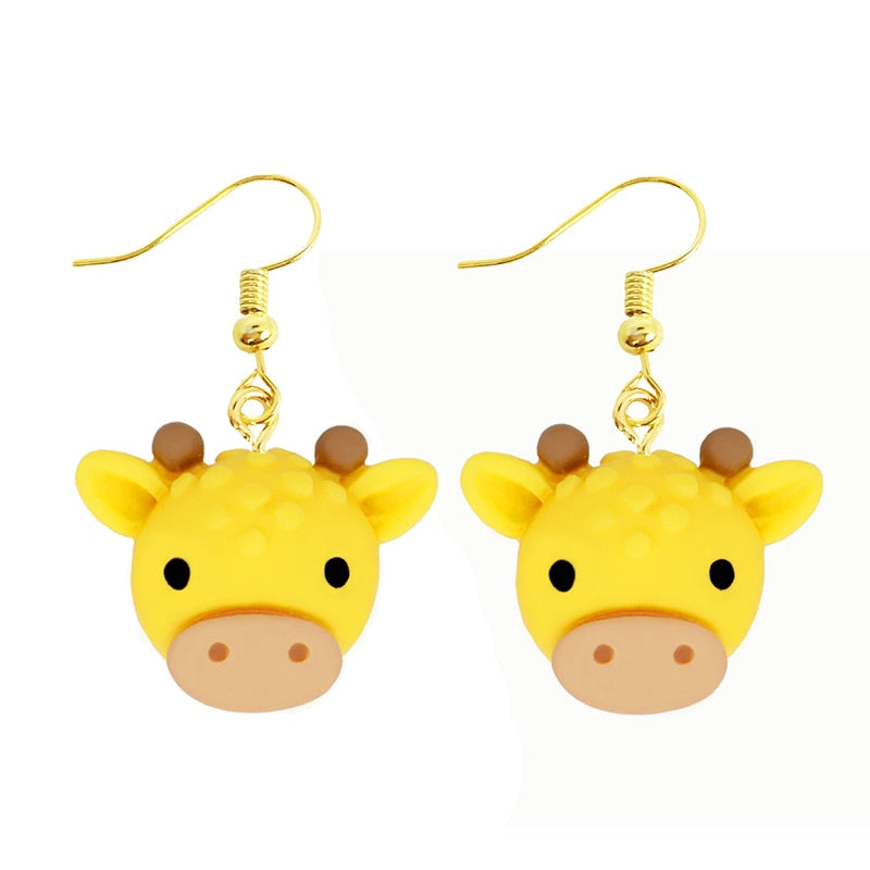 Yellow Cow Drop Earrings Women Art Fashion Cartoon Earrings Creative Jewelry