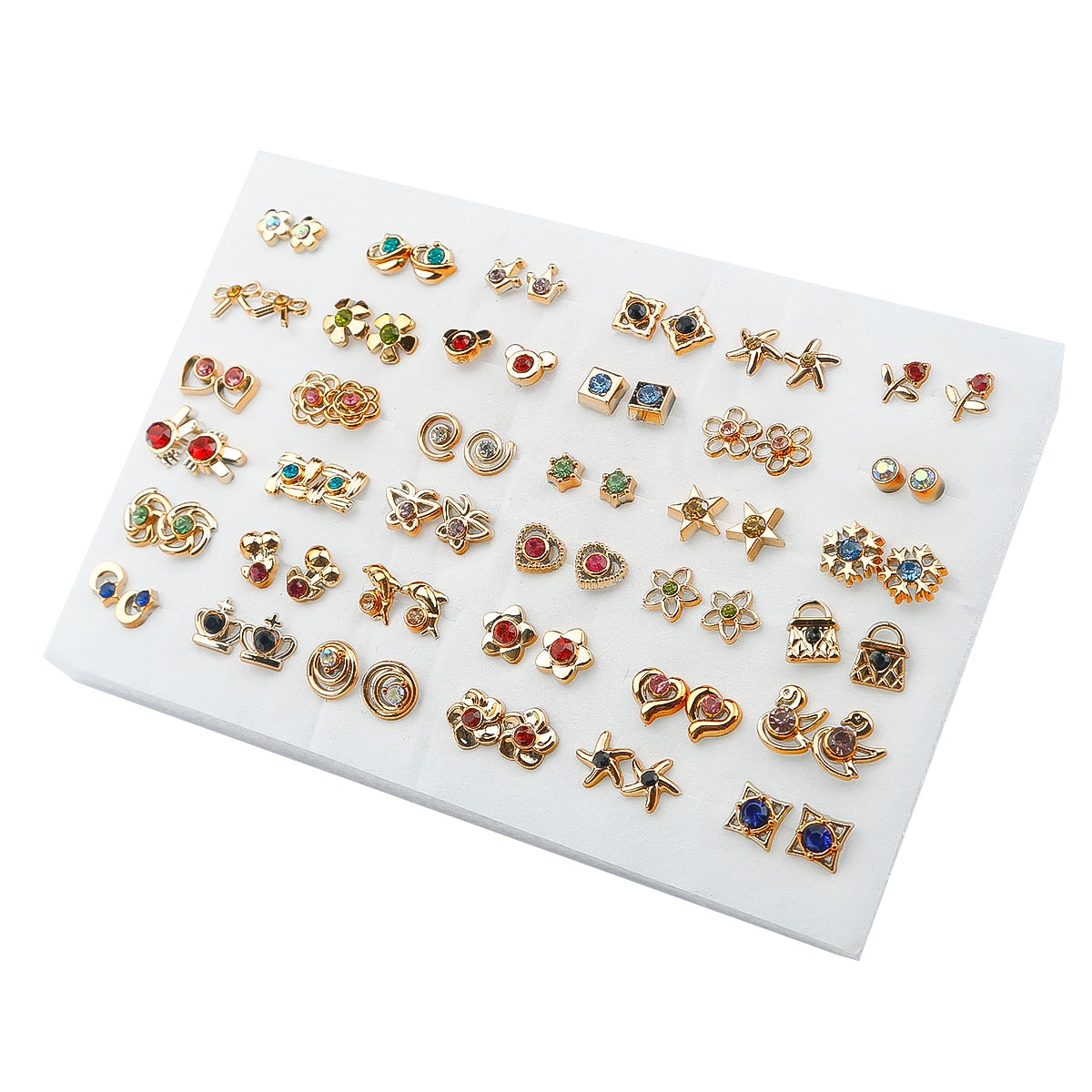 Blue Red Multi Shape Stud Earrings Set 32 Pairs Women Small Girl Earring Jewelry