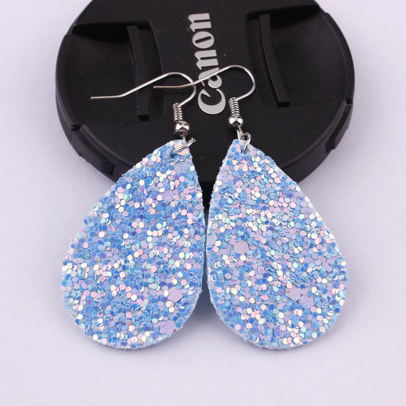 Snow Blue Sparkly Glitter Drop Shape Dangle Earrings for Fashion Stylish Jewelry