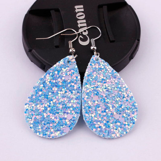 Snow Blue Sparkly Glitter Drop Shape Dangle Earrings for Fashion Stylish Jewelry