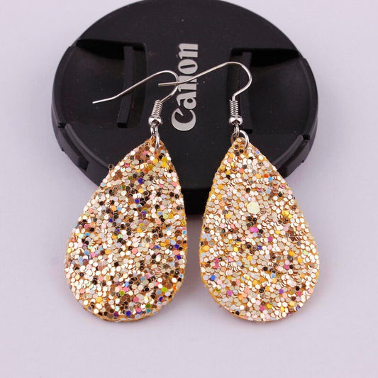 Champagne Sparkly Glitter Drop Shape Dangle Earrings for Fashion Stylish Jewelry