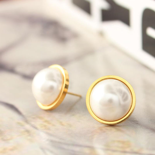 Button Imitation Pearl Stud Earring Wedding Party Birthday Gift Jewelry Cute