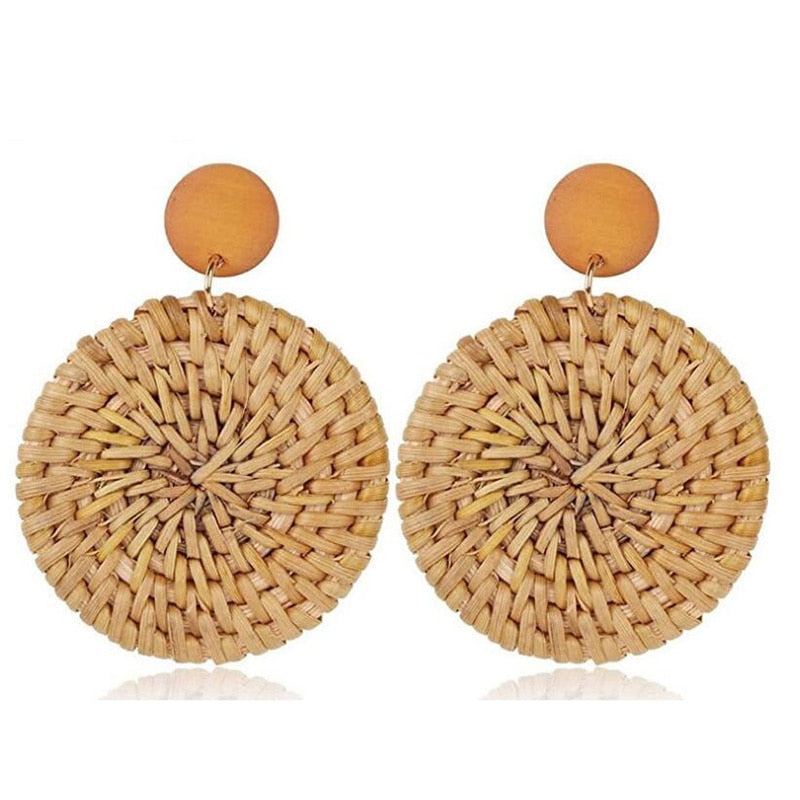 4 Styles Wooden Straw Woven Rattan Vine Drop Earrings Women Girl Party Gift