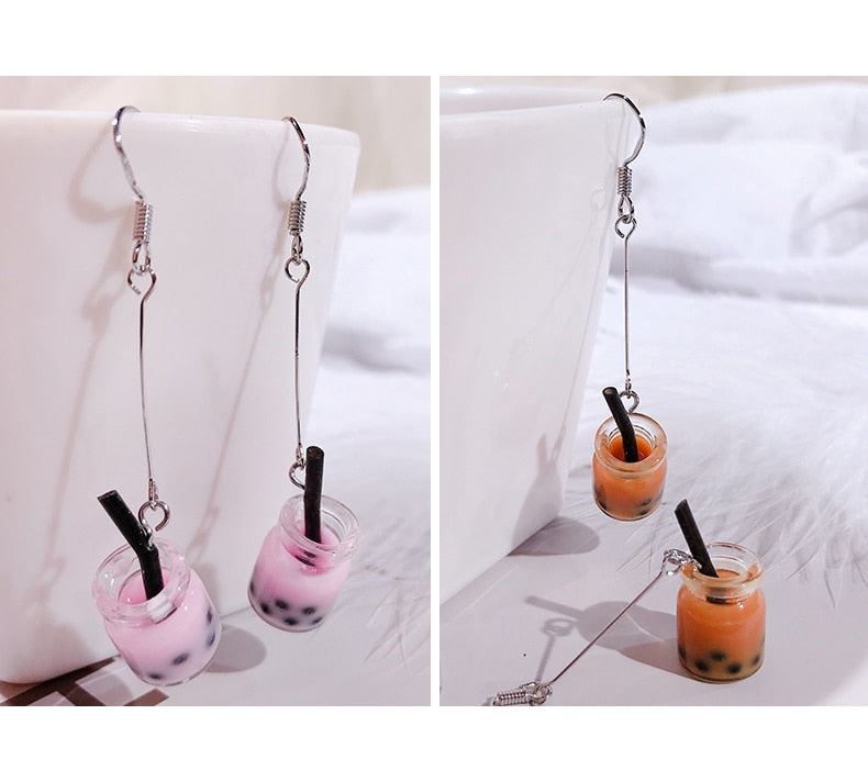 12 Styles Colorful Acrylic Milk Tea Dangle Earrings for Girls Women Birthday