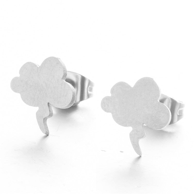 Metal Thunderstorm Stud Earrings Small Women Girl Party Stainless Steel Jewelry